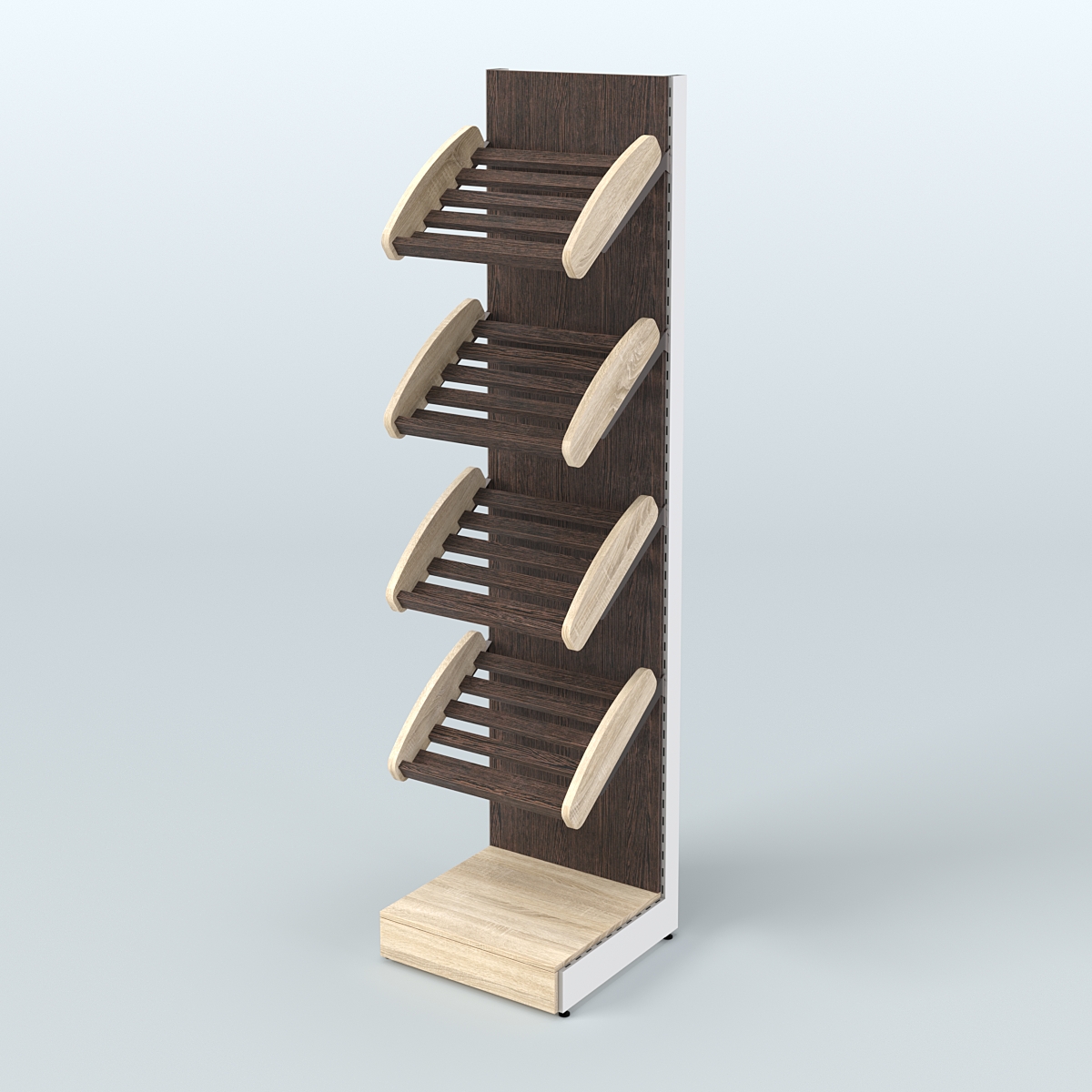 Торговый стеллаж узкий для продажи хлеба и выпечки с полками - корзинами СХ-4 Дуб Сонома + Дуб Венге