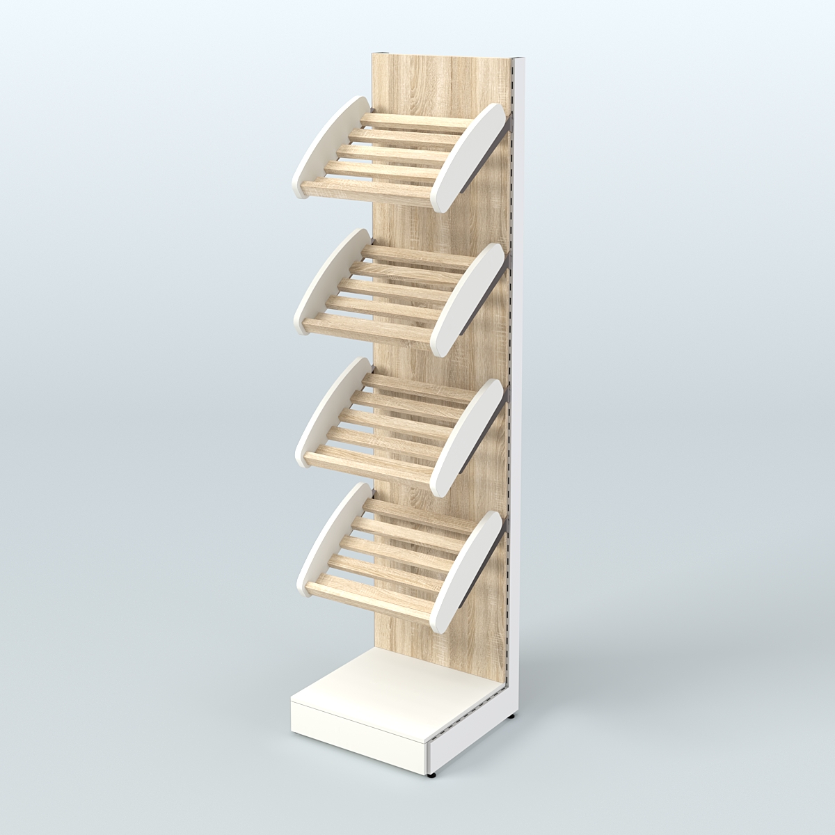 Торговый стеллаж узкий для продажи хлеба и выпечки с полками - корзинами СХ-4 Белый + Дуб Сонома