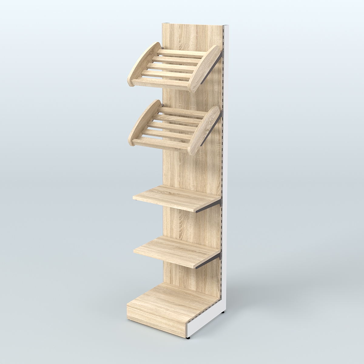 Торговый стеллаж малый для продажи хлеба и выпечки с полками - корзинами СХ-5 Дуб сонома