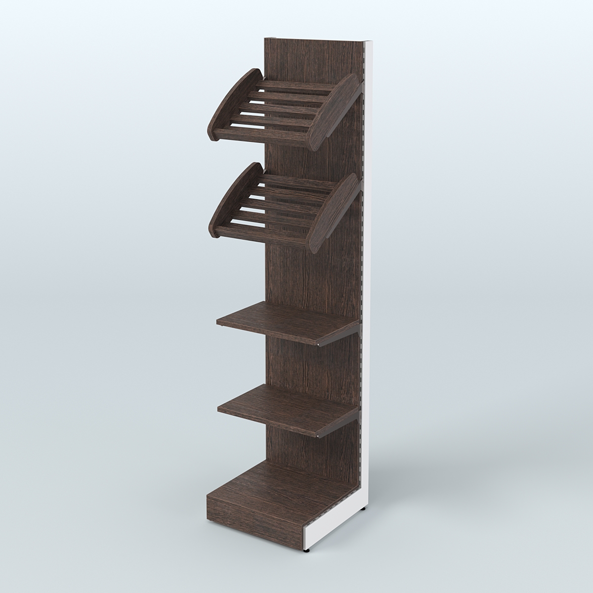 Торговый стеллаж малый для продажи хлеба и выпечки с полками - корзинами СХ-5 Дуб Венге