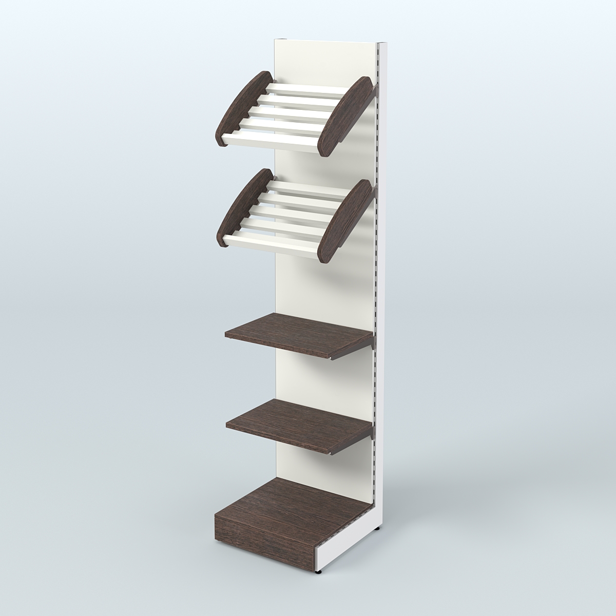 Торговый стеллаж малый для продажи хлеба и выпечки с полками - корзинами СХ-5 Дуб Венге + Белый