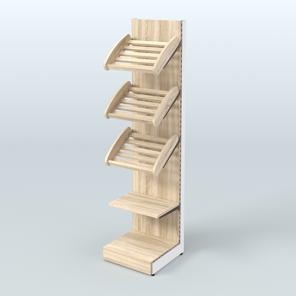 Торговый стеллаж пристенный для продажи хлеба и выпечки с полками - корзинами СХ-6 Дуб сонома