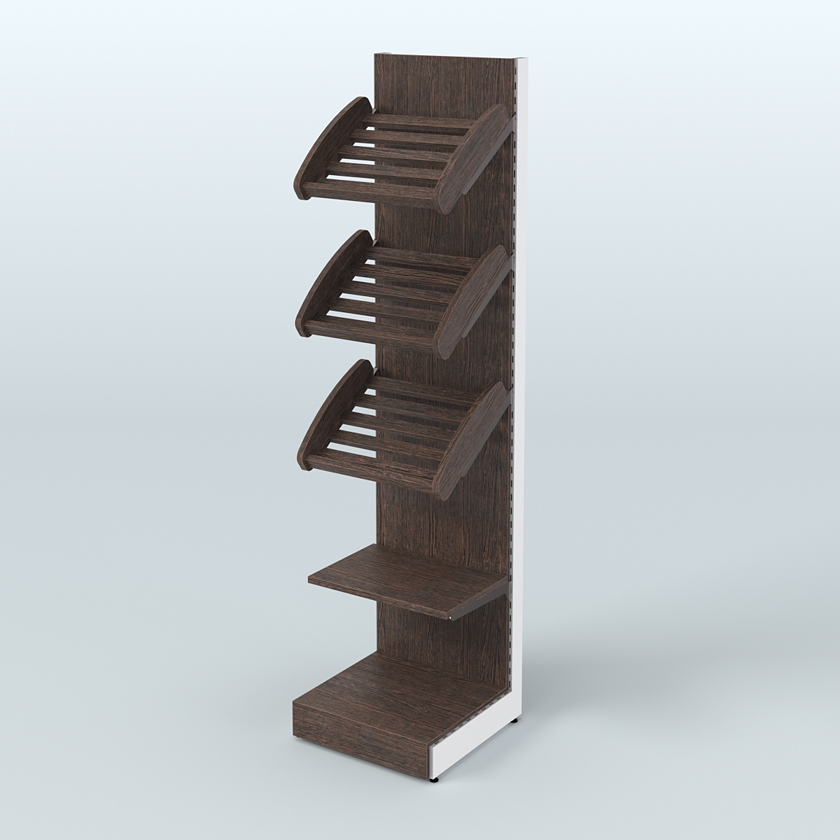 Торговый стеллаж пристенный для продажи хлеба и выпечки с полками - корзинами СХ-6 Дуб Венге