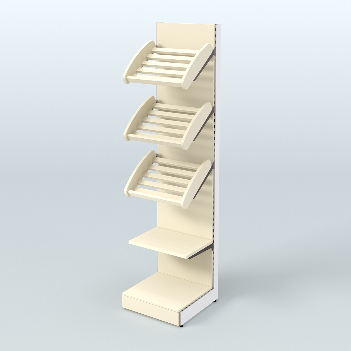 Торговый стеллаж пристенный для продажи хлеба и выпечки с полками - корзинами СХ-6 Крем Вайс