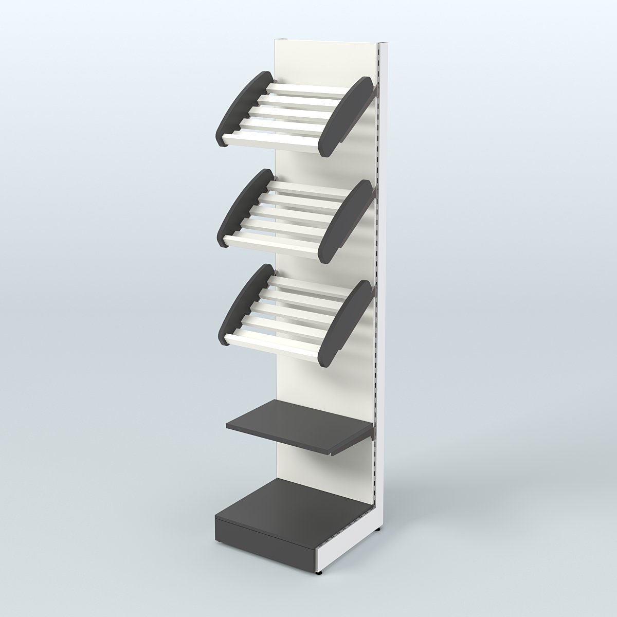 Торговый стеллаж пристенный для продажи хлеба и выпечки с полками - корзинами СХ-6 Черный и Белый