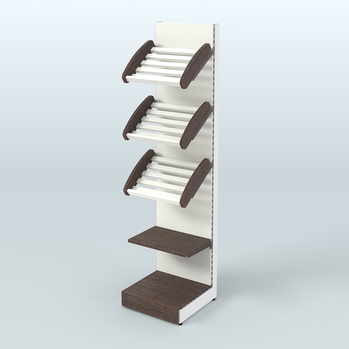 Торговый стеллаж пристенный для продажи хлеба и выпечки с полками - корзинами СХ-6 Дуб Венге + Белый