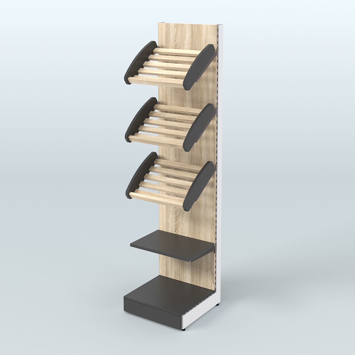 Торговый стеллаж пристенный для продажи хлеба и выпечки с полками - корзинами СХ-6 Черный + Дуб Сонома