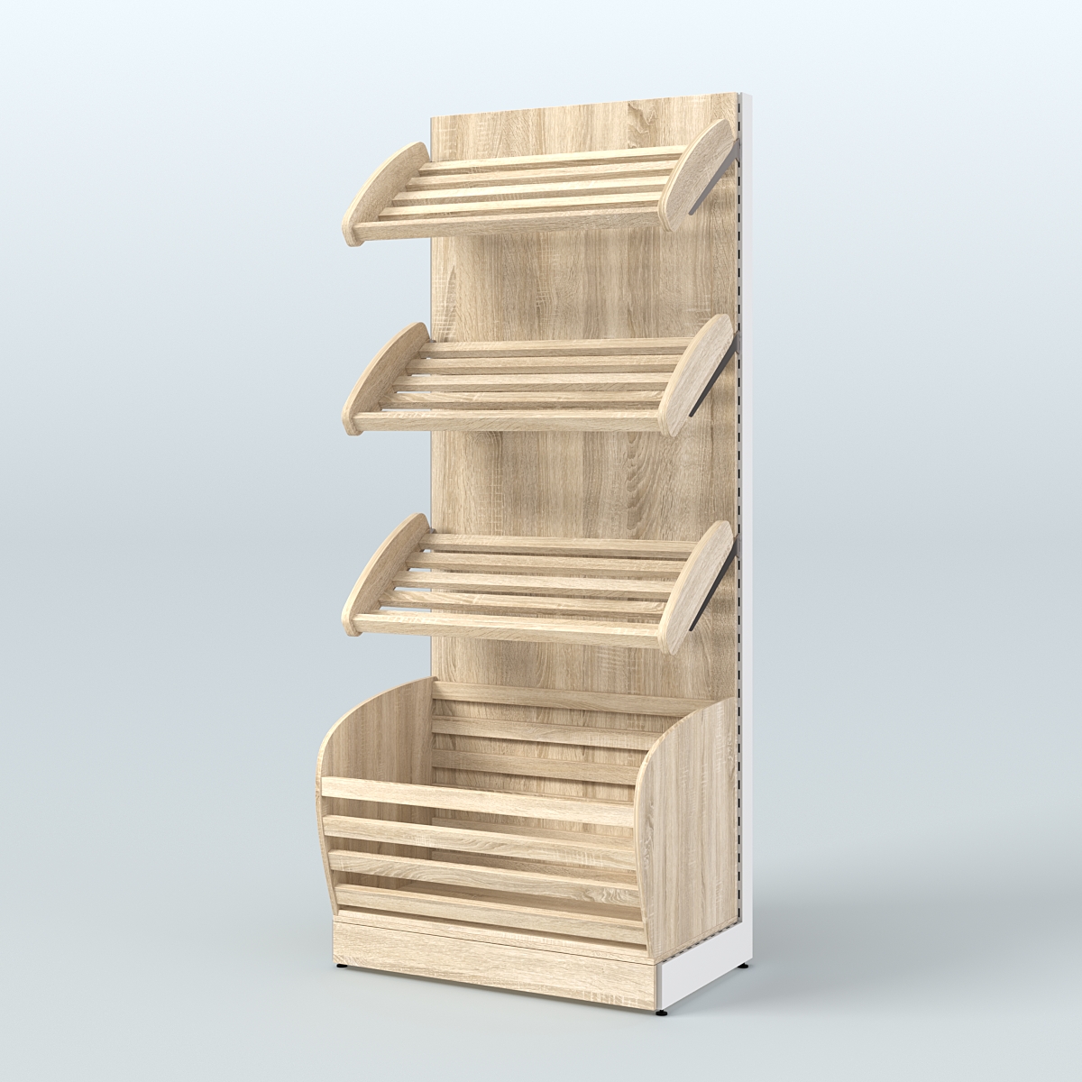 Пристенный стеллаж для продажи хлеба и выпечки с нижней корзиной - накопителем СХН-01 Дуб сонома