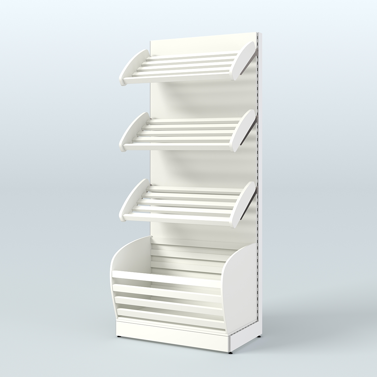 Пристенный стеллаж для продажи хлеба и выпечки с нижней корзиной - накопителем СХН-01 Белый