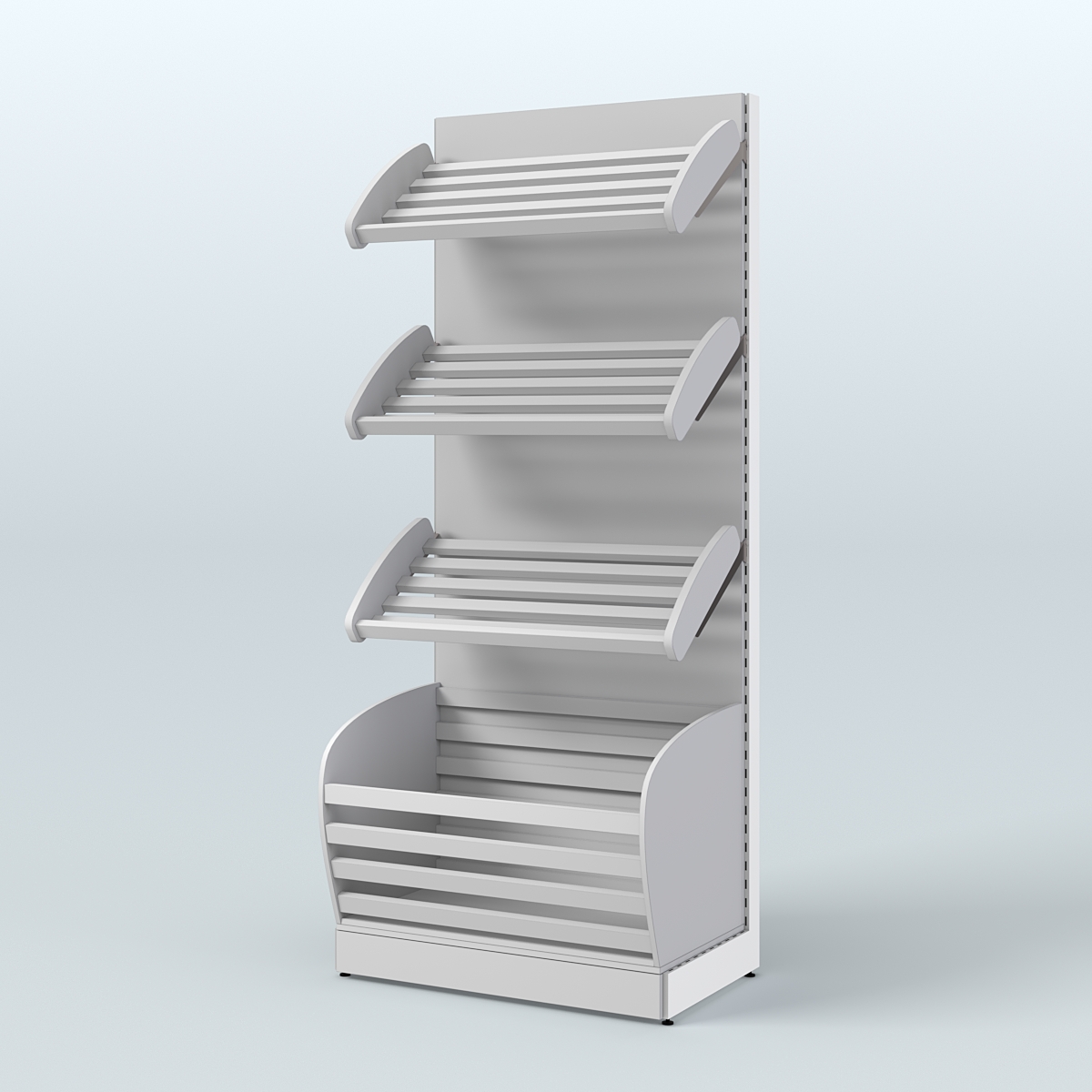 Пристенный стеллаж для продажи хлеба и выпечки с нижней корзиной - накопителем СХН-01 Серый