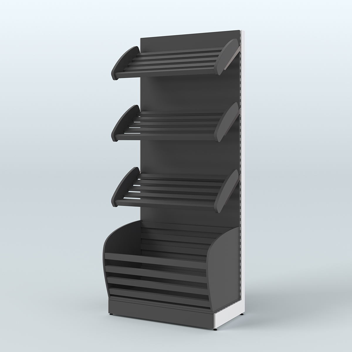 Пристенный стеллаж для продажи хлеба и выпечки с нижней корзиной - накопителем СХН-01 Черный