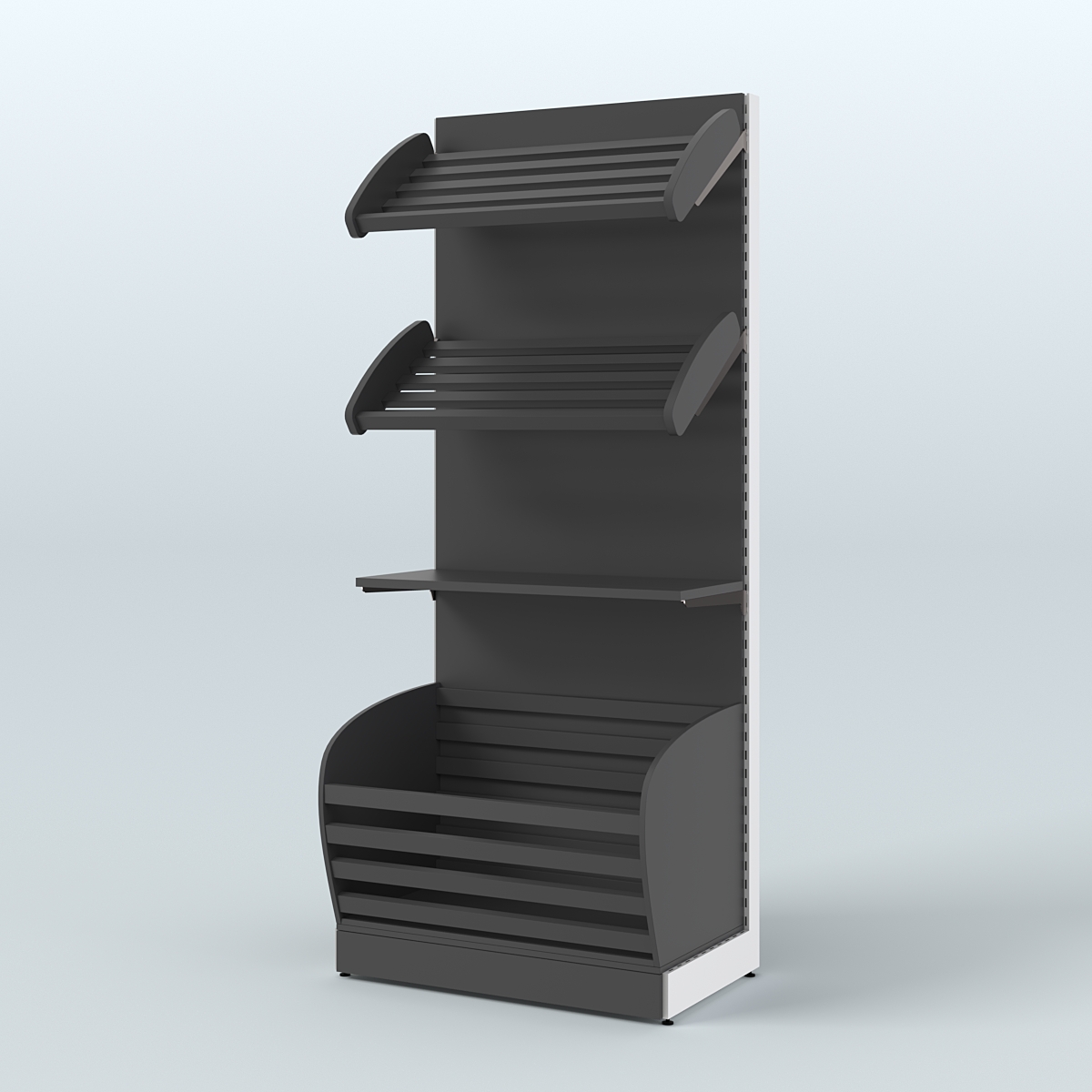 Широкий стеллаж для продажи хлеба и выпечки с нижней корзиной - накопителем СХН-02 Черный