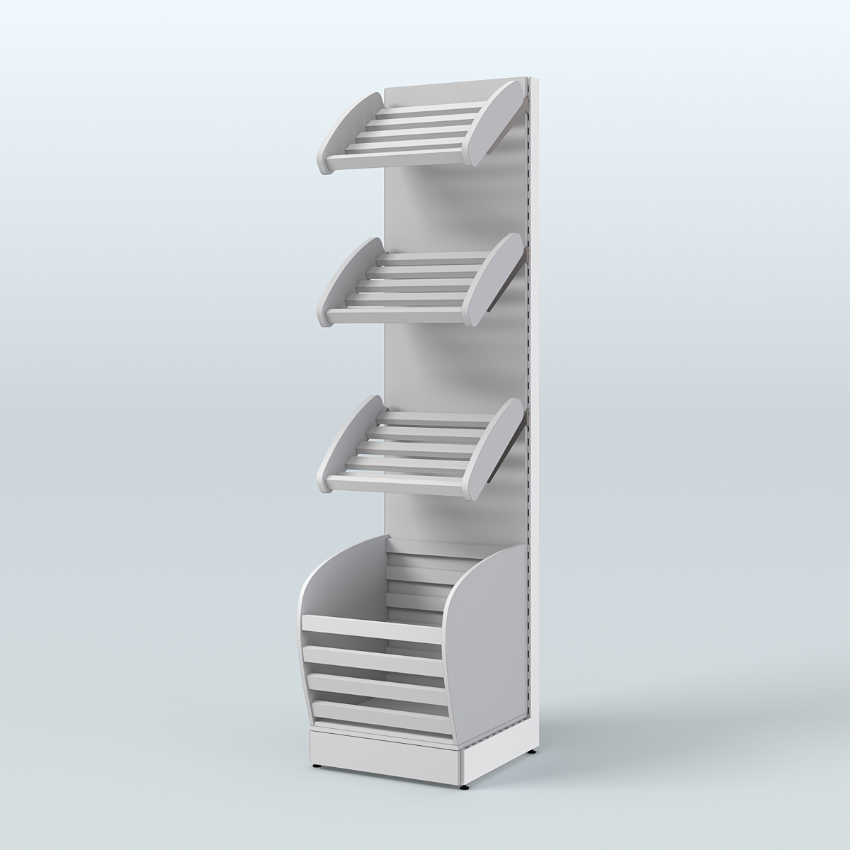 Малый стеллаж для продажи хлеба и выпечки с нижней корзиной - накопителем СХН-03 Серый