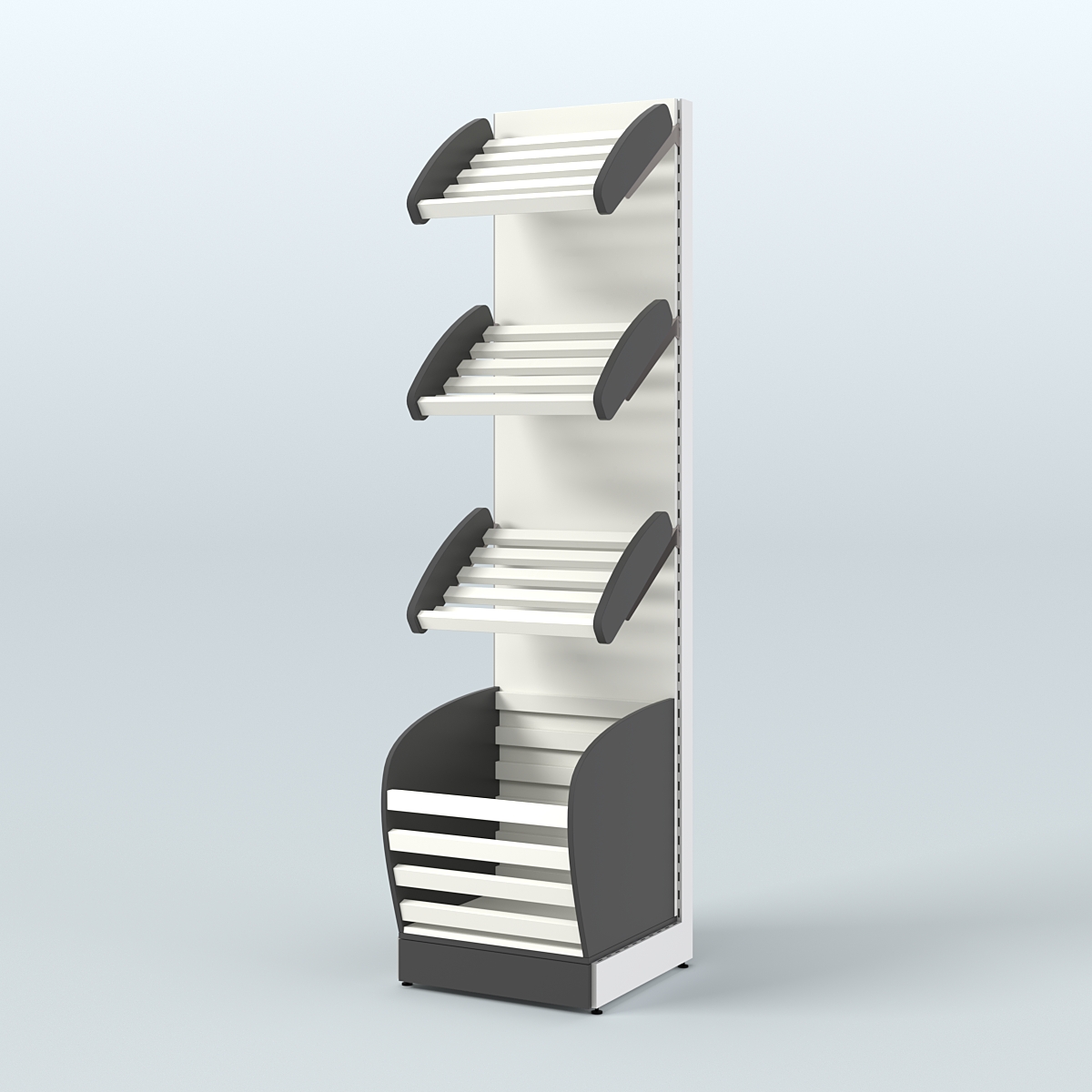 Малый стеллаж для продажи хлеба и выпечки с нижней корзиной - накопителем СХН-03 Черный и Белый