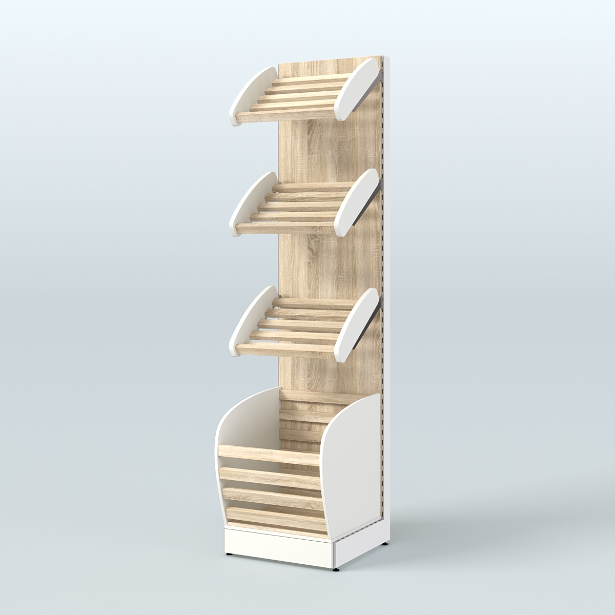 Малый стеллаж для продажи хлеба и выпечки с нижней корзиной - накопителем СХН-03 Белый + Дуб Сонома