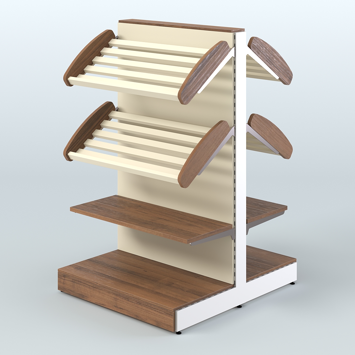 Низкий островной широкий стеллаж для хлеба и выпечки СХОН-02 Орех + Крем Вайс