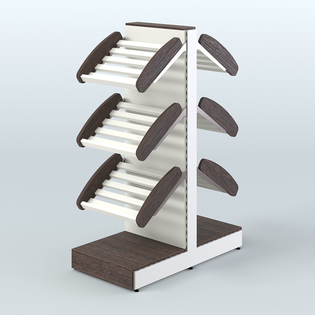 Низкий островной стеллаж с наклонными полками для хлеба и выпечки СХОН-03 Дуб Венге + Белый