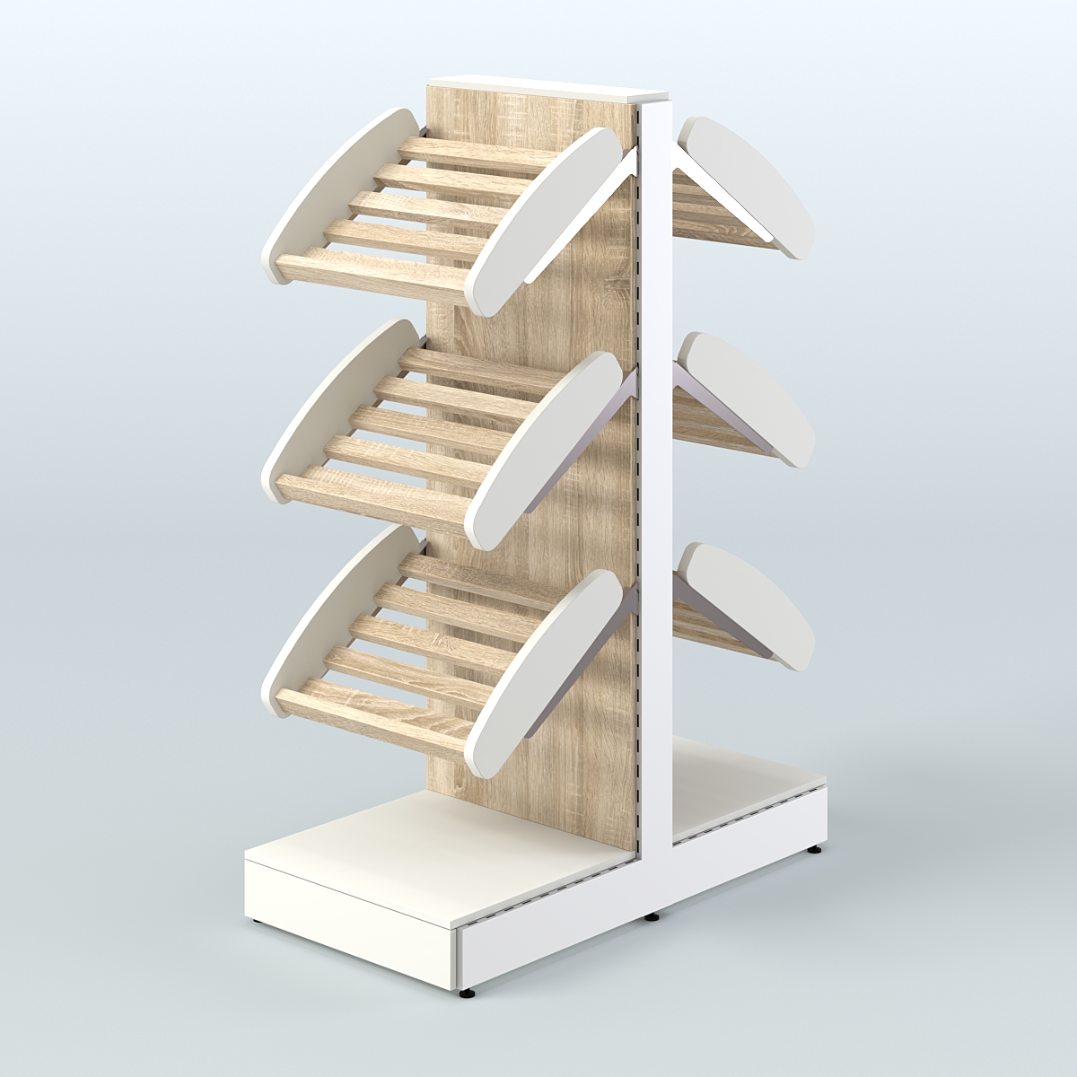 Низкий островной стеллаж с наклонными полками для хлеба и выпечки СХОН-03 Белый + Дуб Сонома