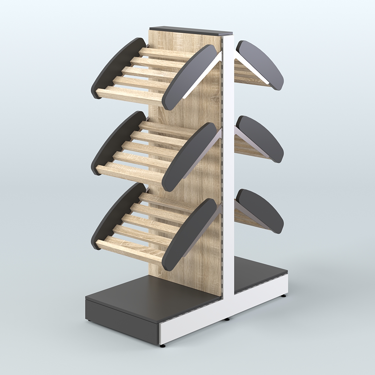 Низкий островной стеллаж с наклонными полками для хлеба и выпечки СХОН-03 Черный + Дуб Сонома