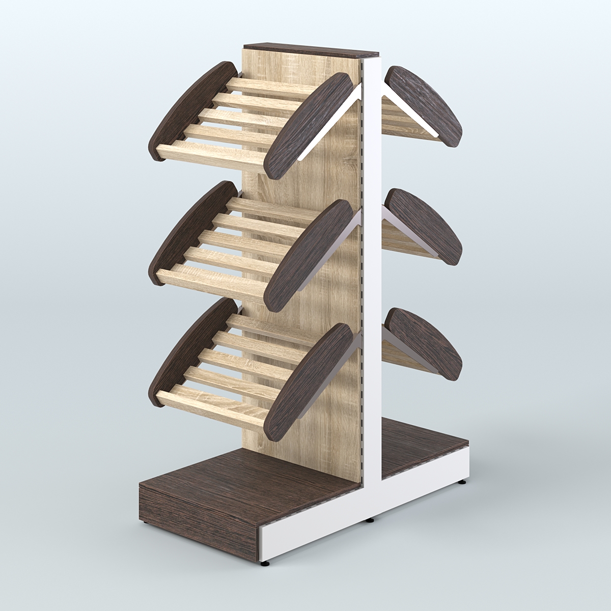 Низкий островной стеллаж с наклонными полками для хлеба и выпечки СХОН-03 Дуб Венге + Дуб Сонома