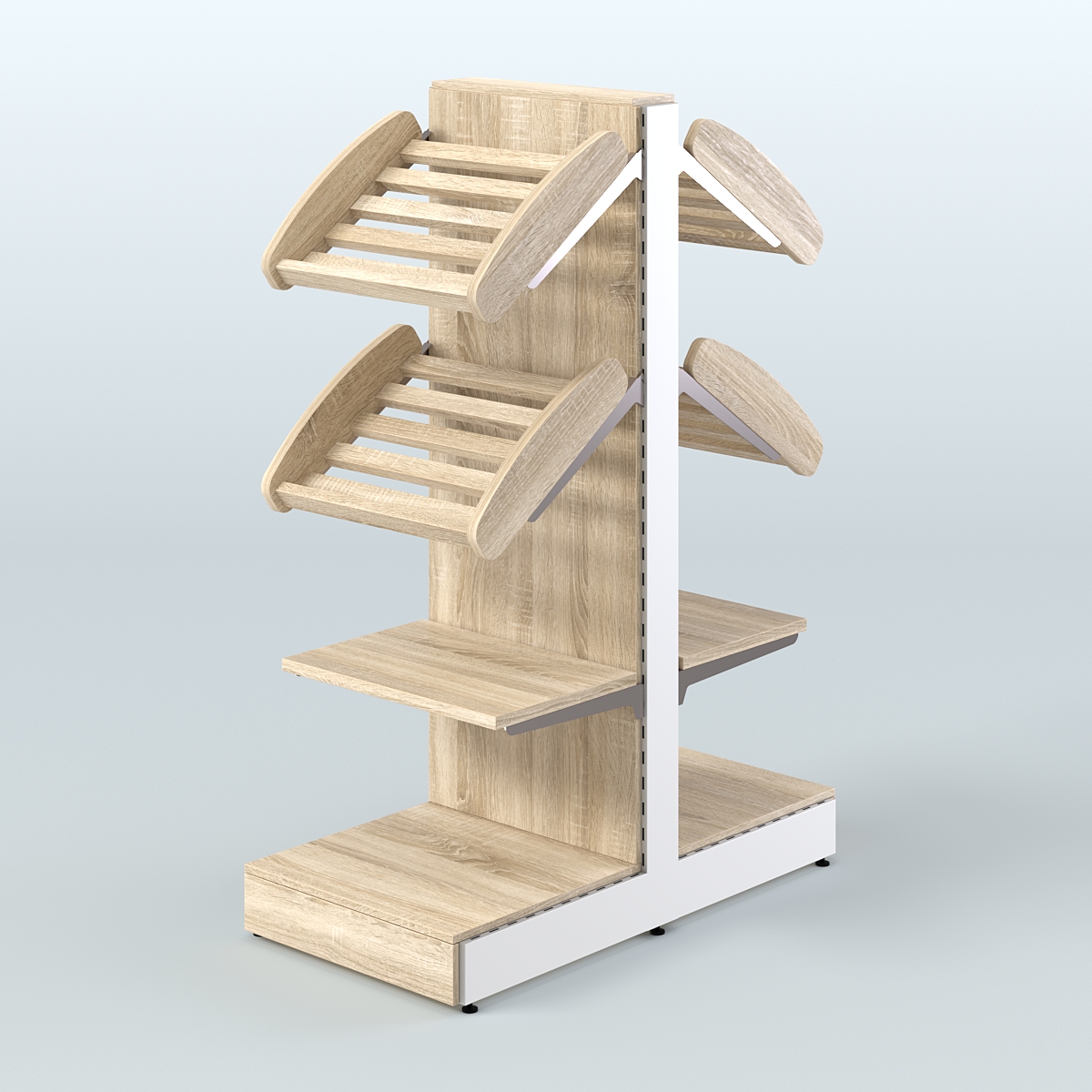 Низкий островной стеллаж с наклонными и прямыми полками для хлеба и выпечки СХОН-04 Дуб сонома