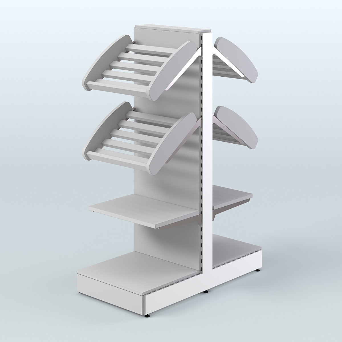 Низкий островной стеллаж с наклонными и прямыми полками для хлеба и выпечки СХОН-04 Серый