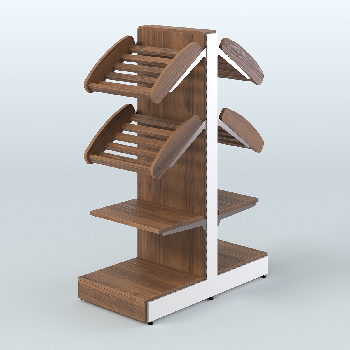 Низкий островной стеллаж с наклонными и прямыми полками для хлеба и выпечки СХОН-04 Орех
