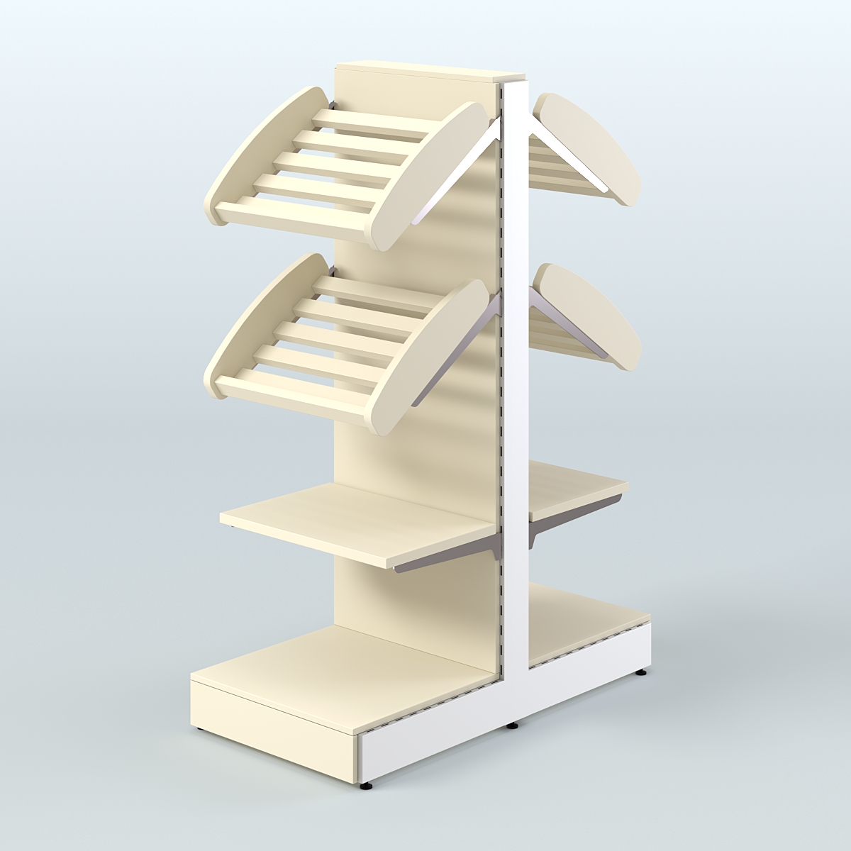 Низкий островной стеллаж с наклонными и прямыми полками для хлеба и выпечки СХОН-04 Крем Вайс