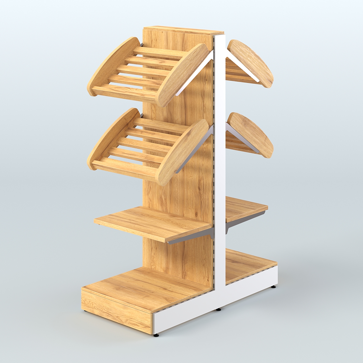 Низкий островной стеллаж с наклонными и прямыми полками для хлеба и выпечки СХОН-04 Дуб Золотистый