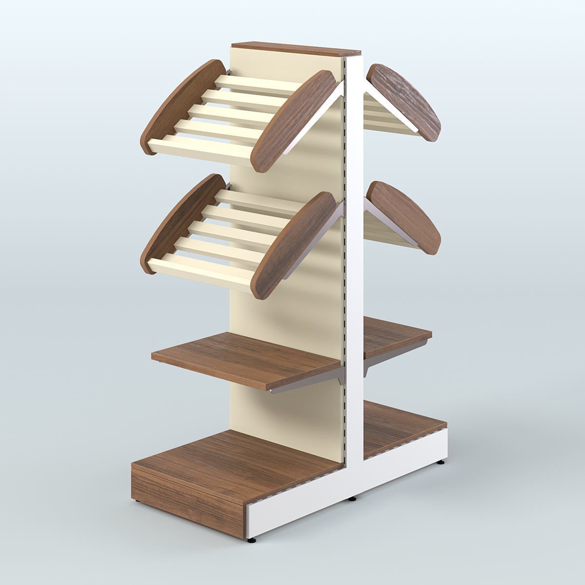 Низкий островной стеллаж с наклонными и прямыми полками для хлеба и выпечки СХОН-04 Орех + Крем Вайс