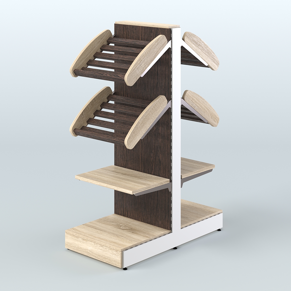 Низкий островной стеллаж с наклонными и прямыми полками для хлеба и выпечки СХОН-04 Дуб Сонома + Дуб Венге