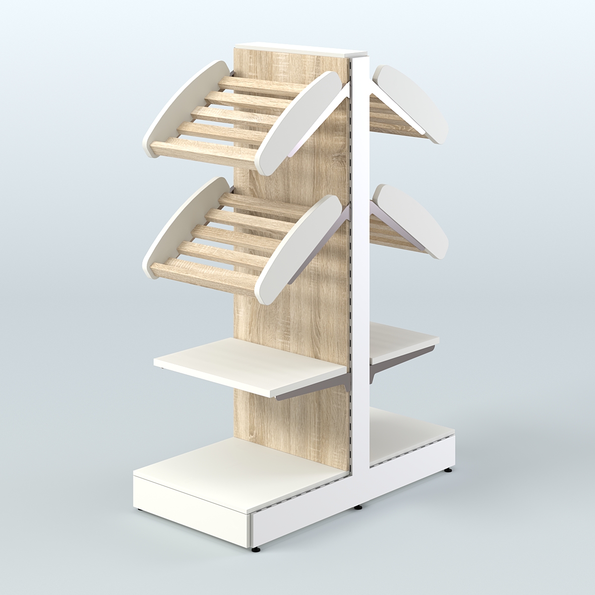 Низкий островной стеллаж с наклонными и прямыми полками для хлеба и выпечки СХОН-04 Белый + Дуб Сонома