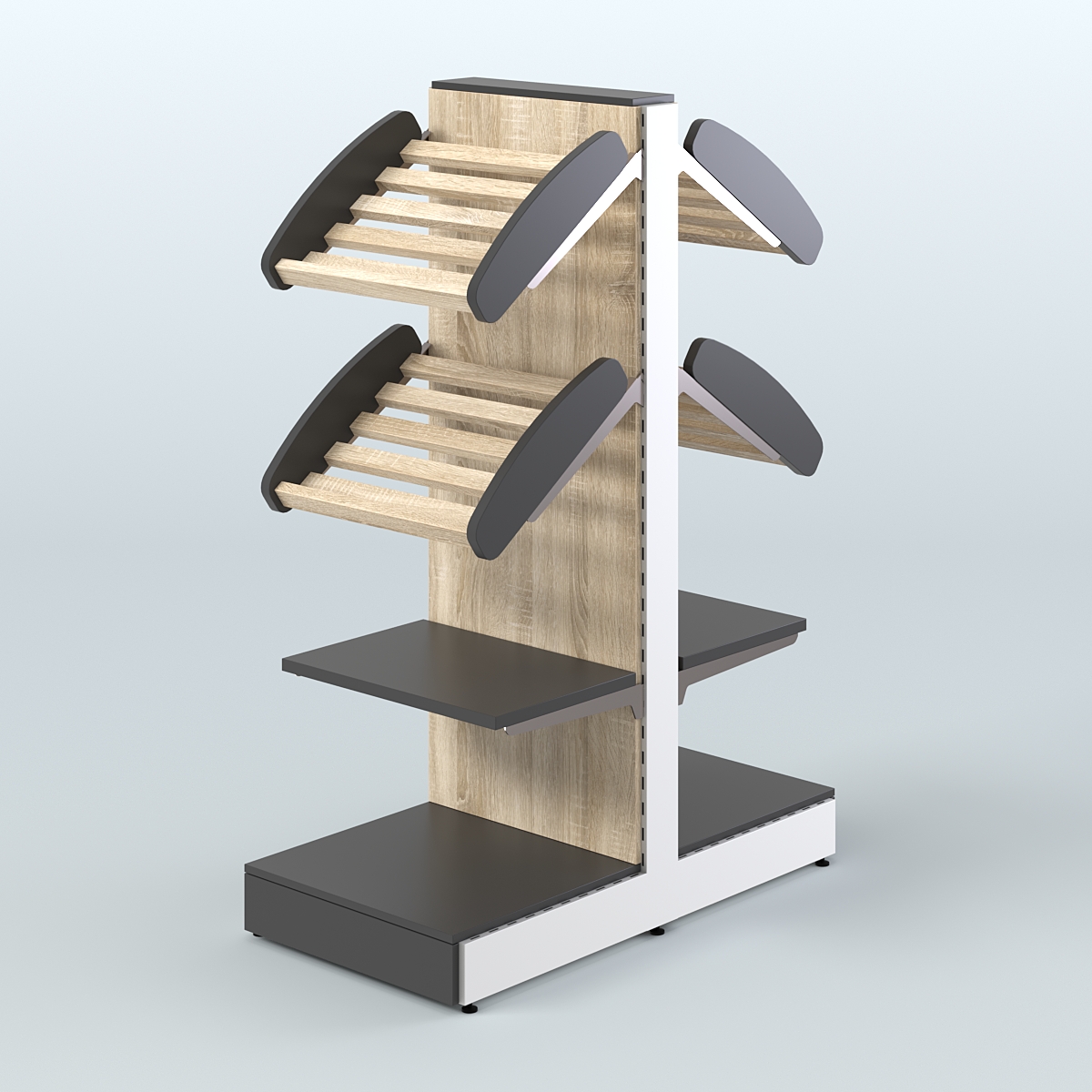 Низкий островной стеллаж с наклонными и прямыми полками для хлеба и выпечки СХОН-04 Черный + Дуб Сонома