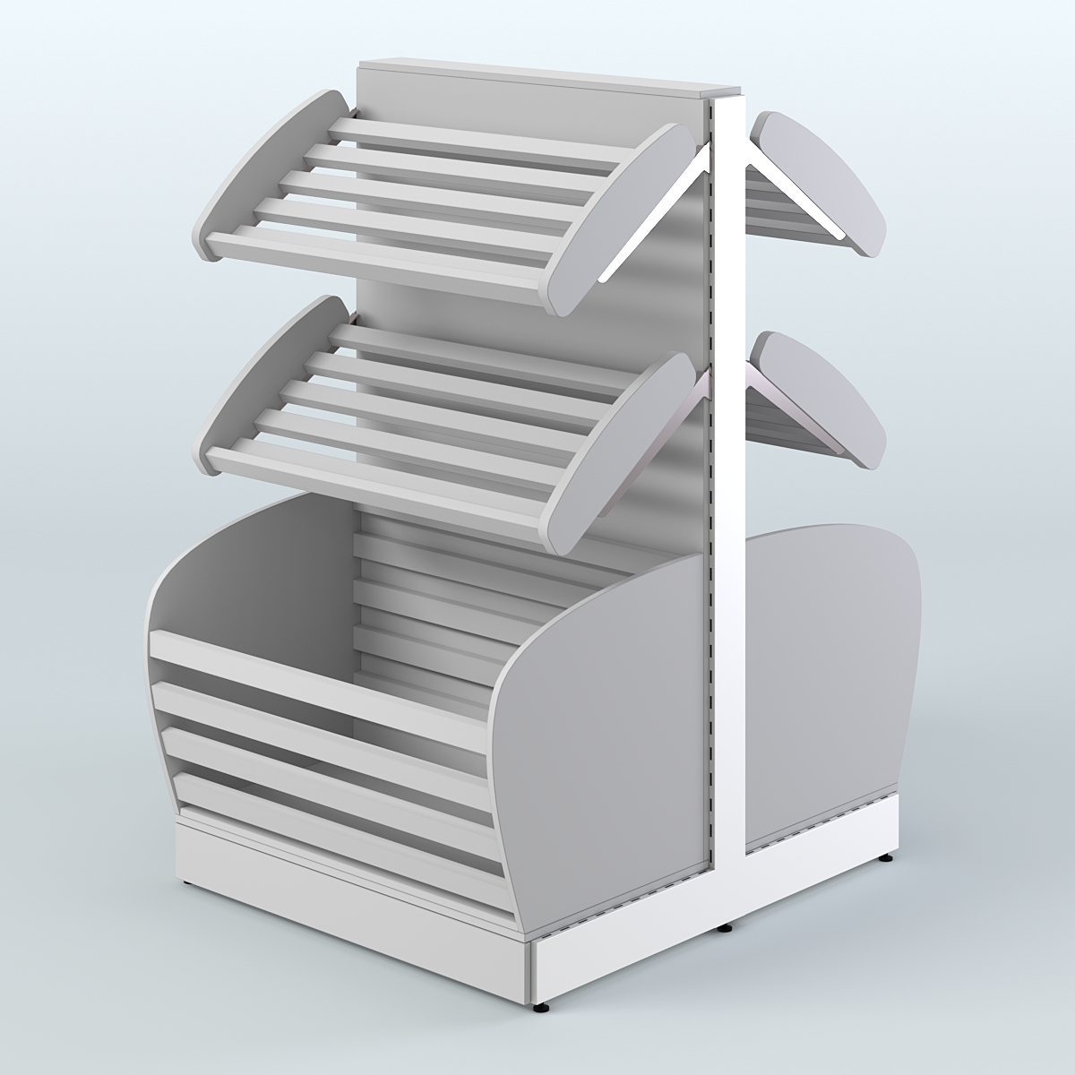 Низкий островной стеллаж с корзиной - накопителем для хлеба и выпечки СХОН-05 Серый