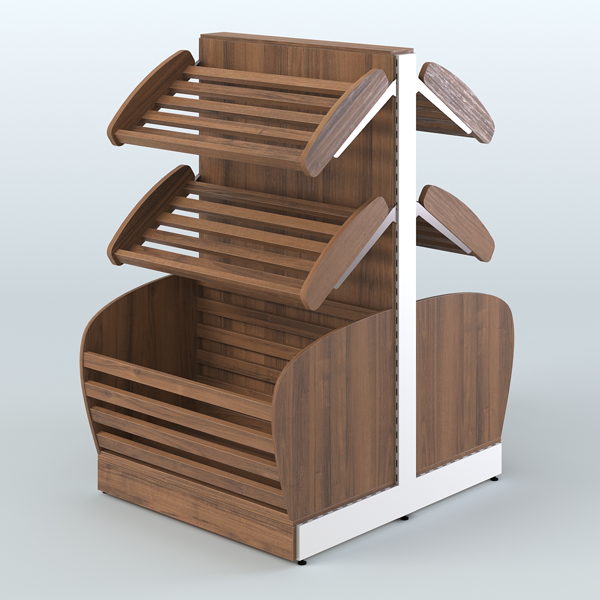 Низкий островной стеллаж с корзиной - накопителем для хлеба и выпечки СХОН-05 Орех