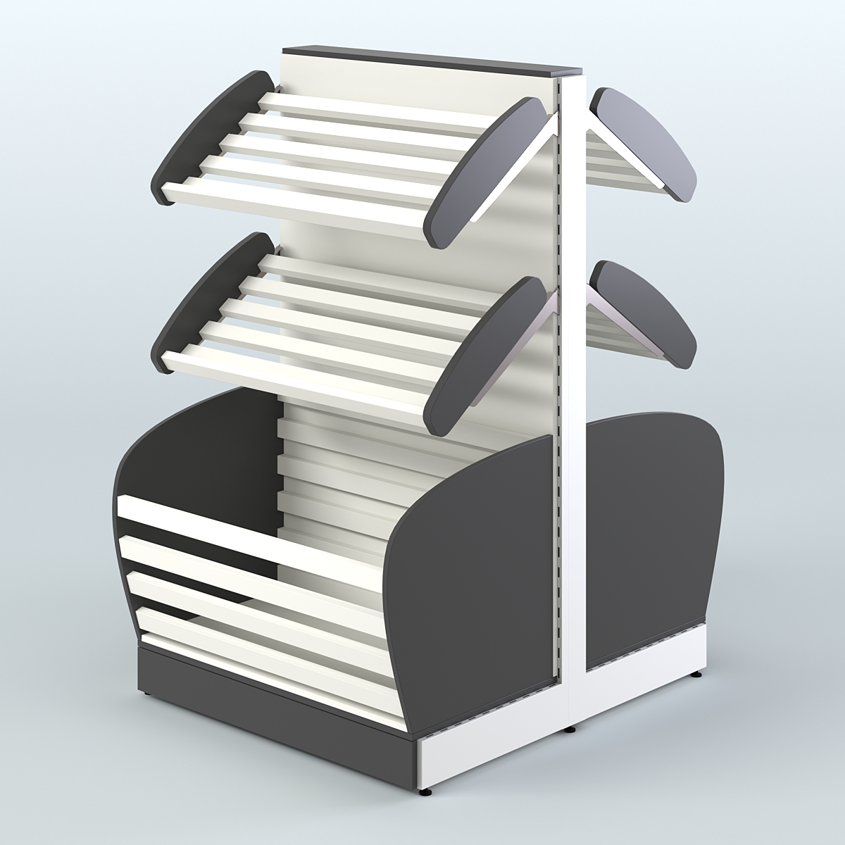 Низкий островной стеллаж с корзиной - накопителем для хлеба и выпечки СХОН-05 Черный и Белый