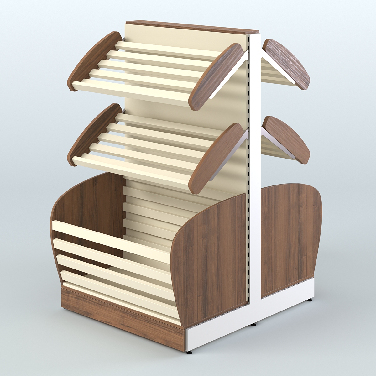 Низкий островной стеллаж с корзиной - накопителем для хлеба и выпечки СХОН-05 Орех + Крем Вайс