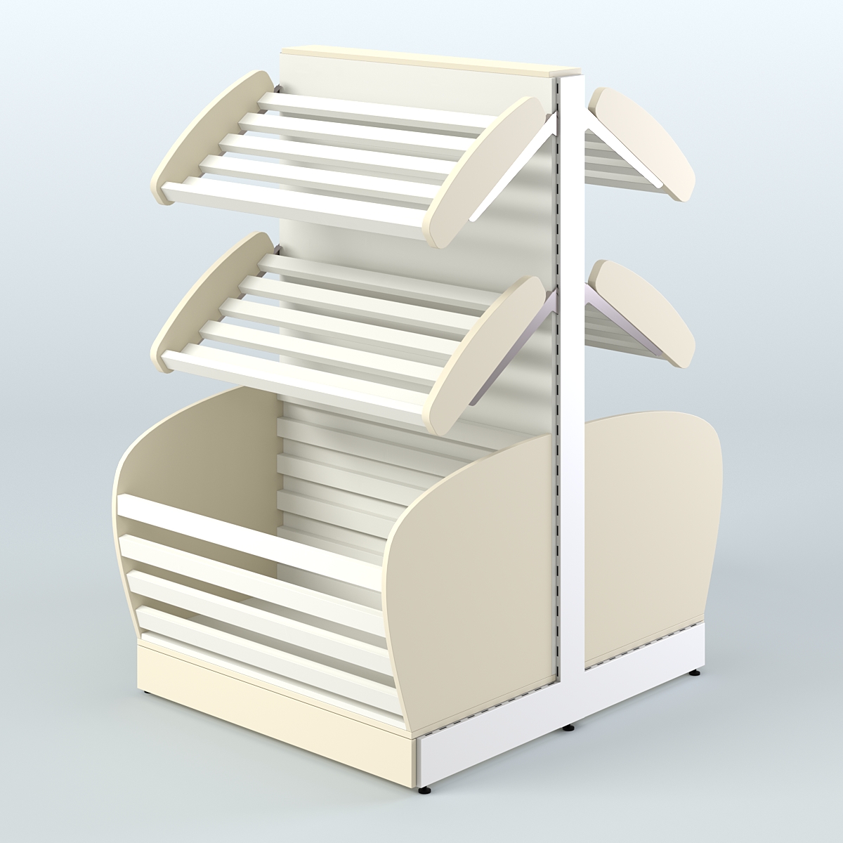 Низкий островной стеллаж с корзиной - накопителем для хлеба и выпечки СХОН-05 Крем Вайс + Белый