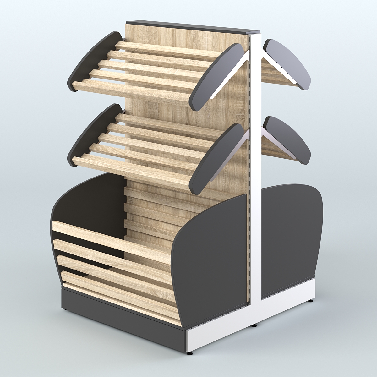 Низкий островной стеллаж с корзиной - накопителем для хлеба и выпечки СХОН-05 Черный + Дуб Сонома