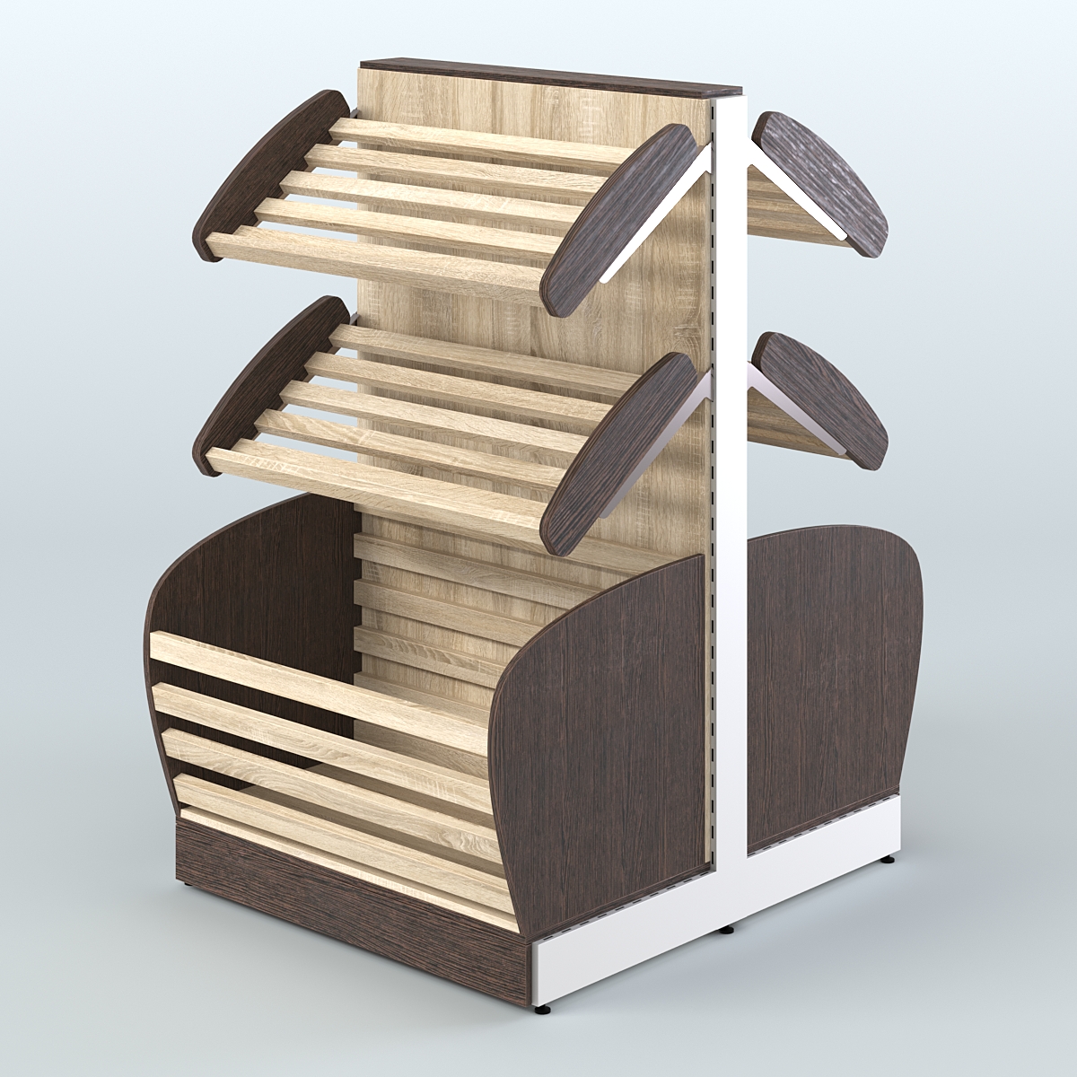 Низкий островной стеллаж с корзиной - накопителем для хлеба и выпечки СХОН-05 Дуб Венге + Дуб Сонома