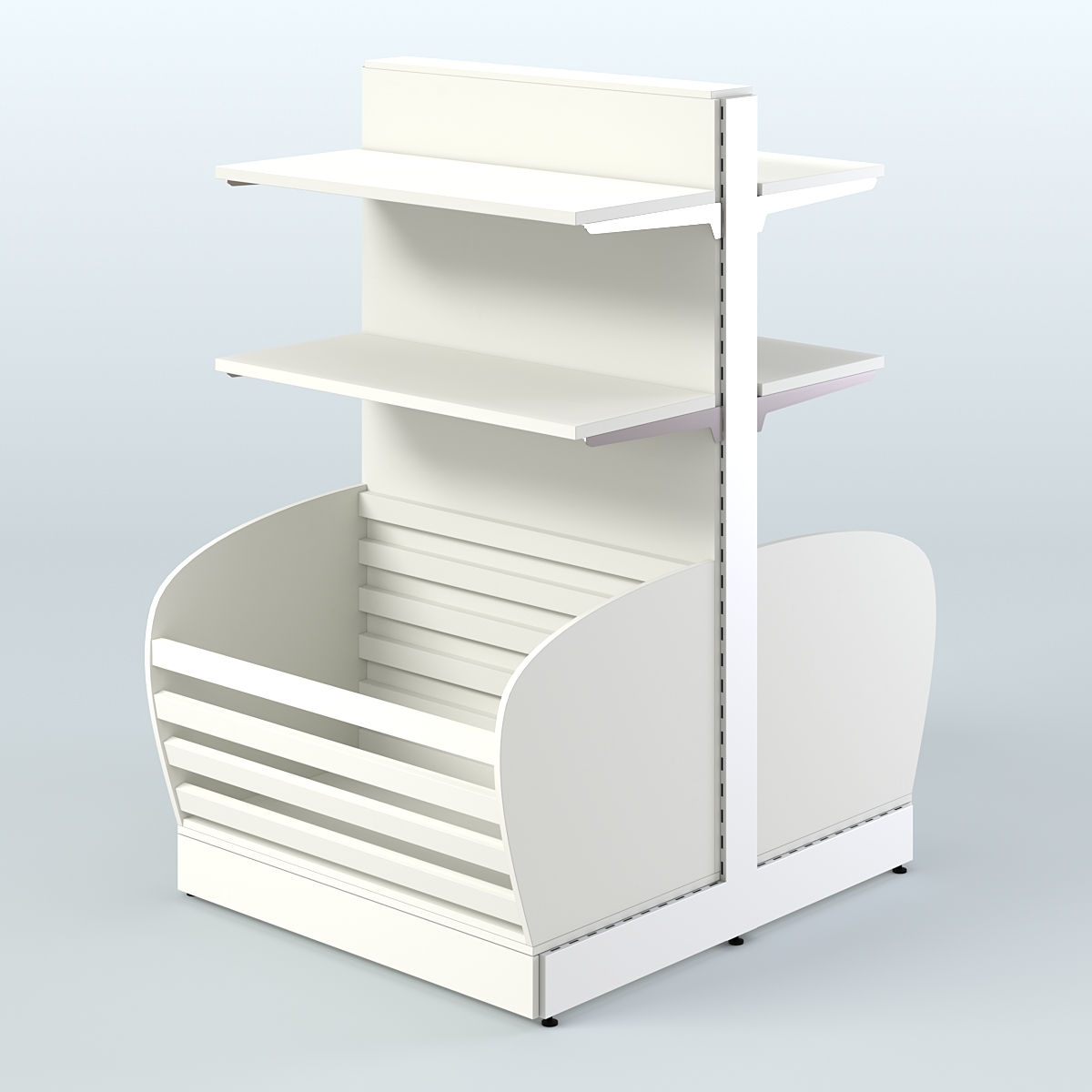 Низкий островной стеллаж с накопителем и прямыми полками для хлеба и выпечки СХОН-06 Белый