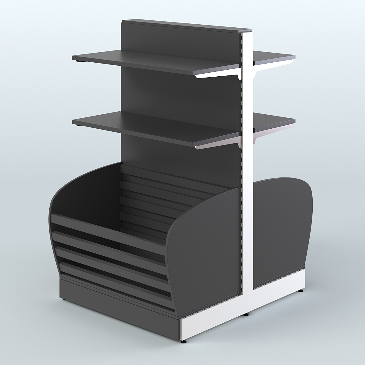 Низкий островной стеллаж с накопителем и прямыми полками для хлеба и выпечки СХОН-06 Черный