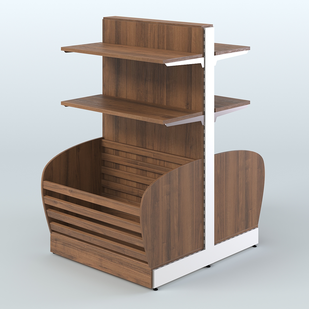 Низкий островной стеллаж с накопителем и прямыми полками для хлеба и выпечки СХОН-06 Орех