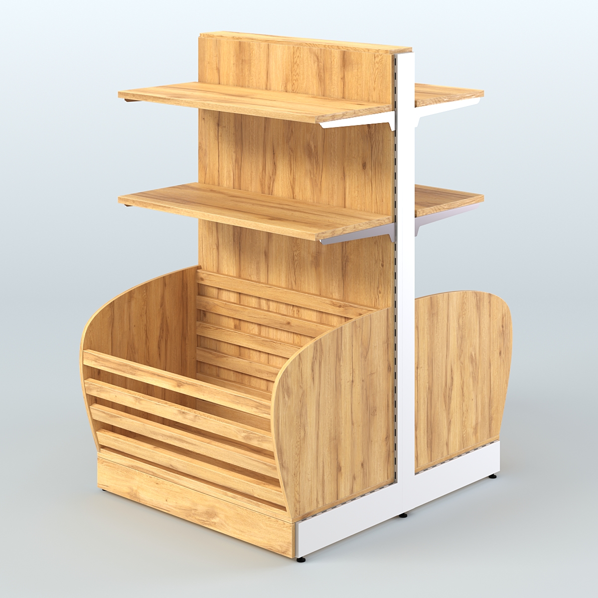 Низкий островной стеллаж с накопителем и прямыми полками для хлеба и выпечки СХОН-06 Дуб Золотистый