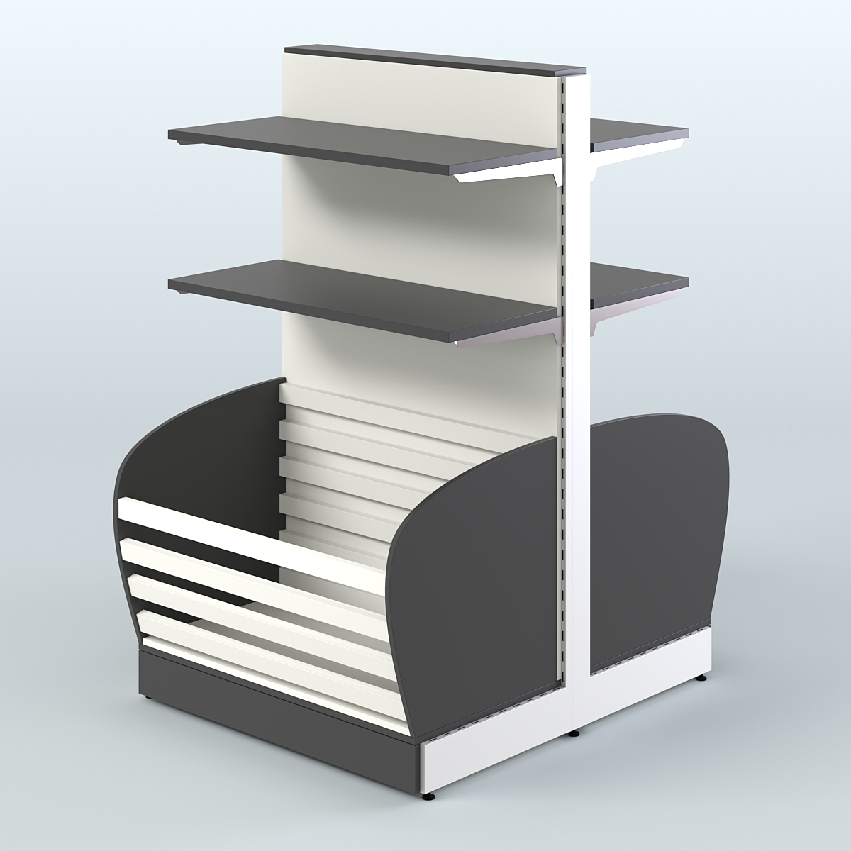 Низкий островной стеллаж с накопителем и прямыми полками для хлеба и выпечки СХОН-06 Черный и Белый