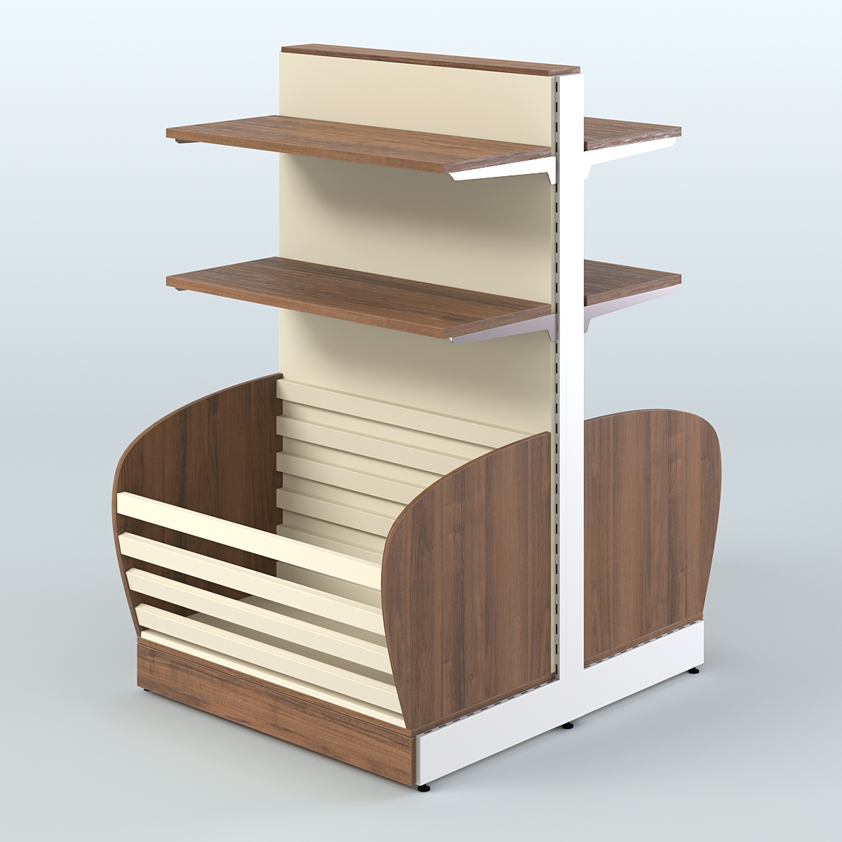 Низкий островной стеллаж с накопителем и прямыми полками для хлеба и выпечки СХОН-06 Орех + Крем Вайс