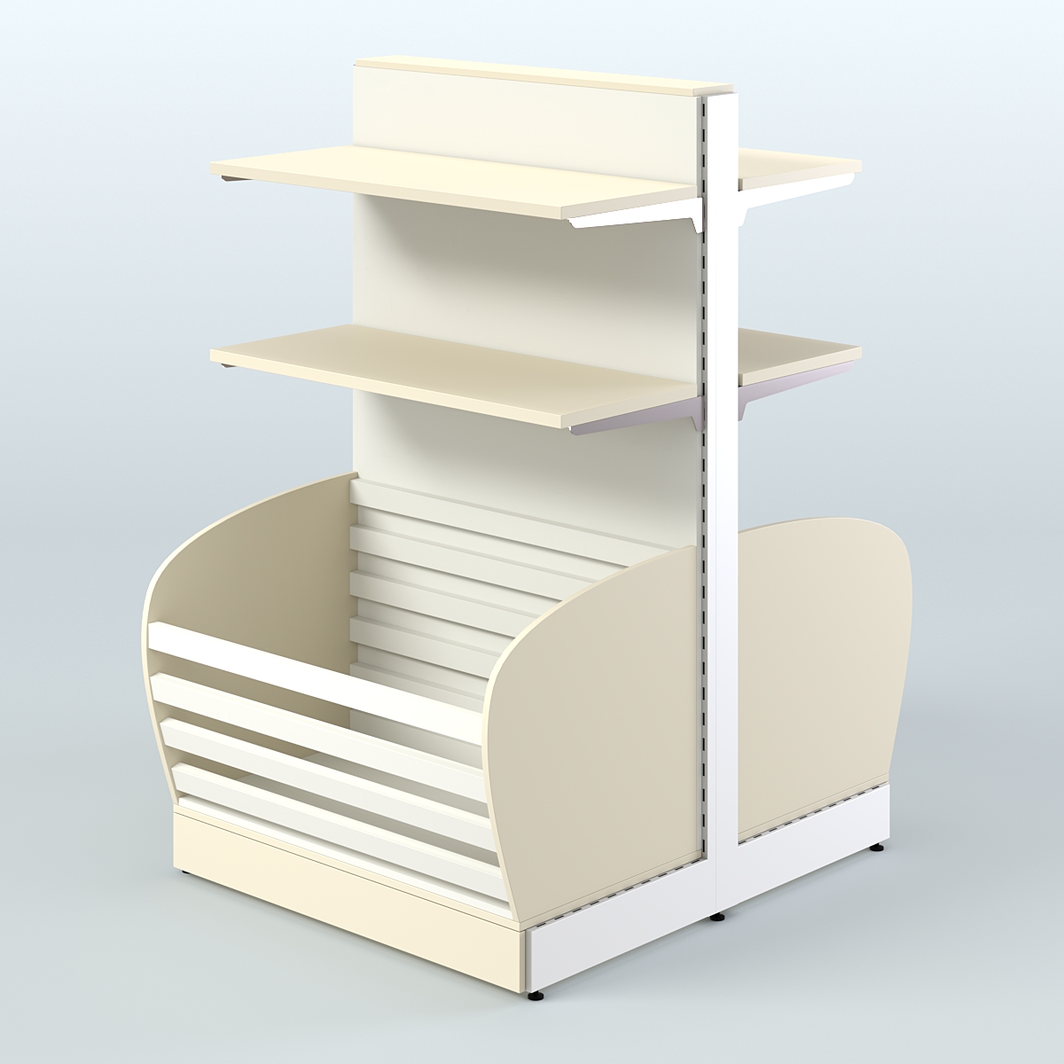 Низкий островной стеллаж с накопителем и прямыми полками для хлеба и выпечки СХОН-06 Крем Вайс + Белый