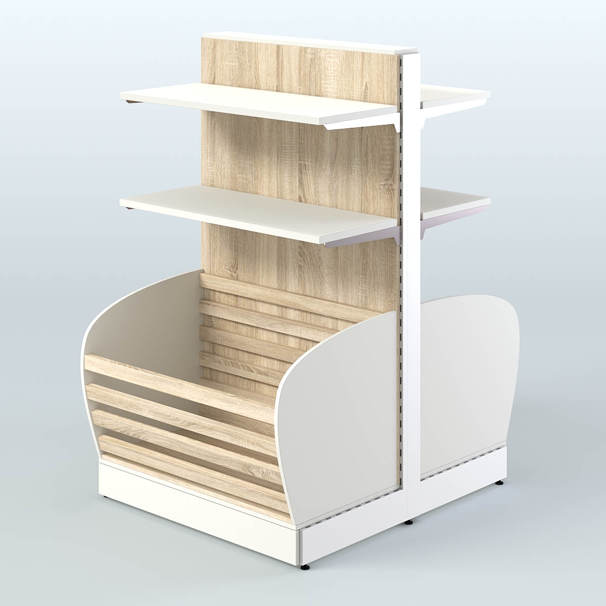 Низкий островной стеллаж с накопителем и прямыми полками для хлеба и выпечки СХОН-06 Белый + Дуб Сонома