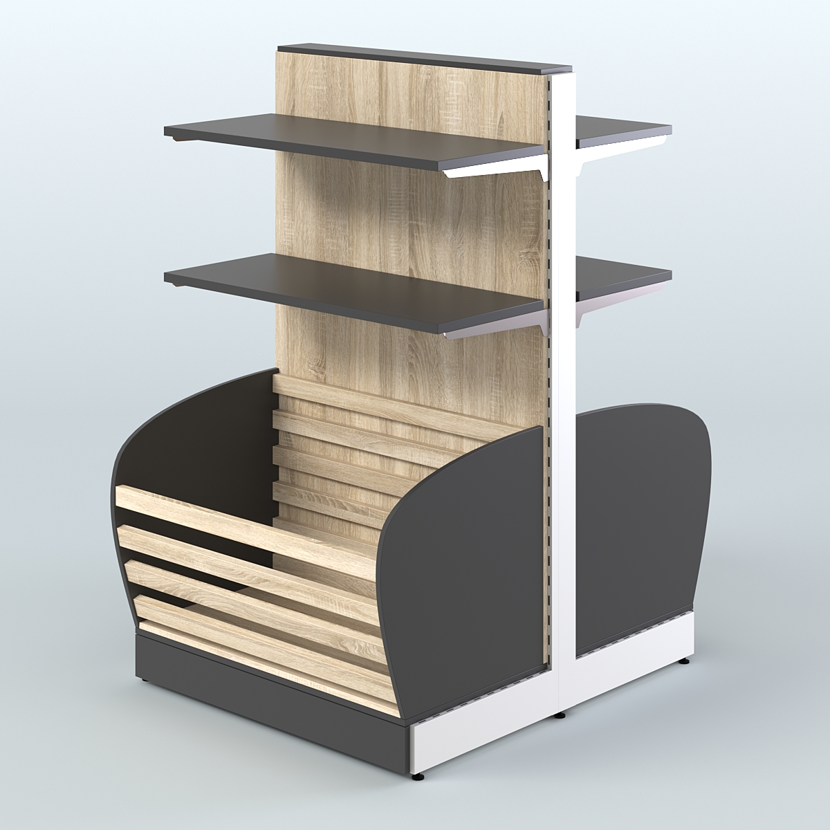 Низкий островной стеллаж с накопителем и прямыми полками для хлеба и выпечки СХОН-06 Черный + Дуб Сонома