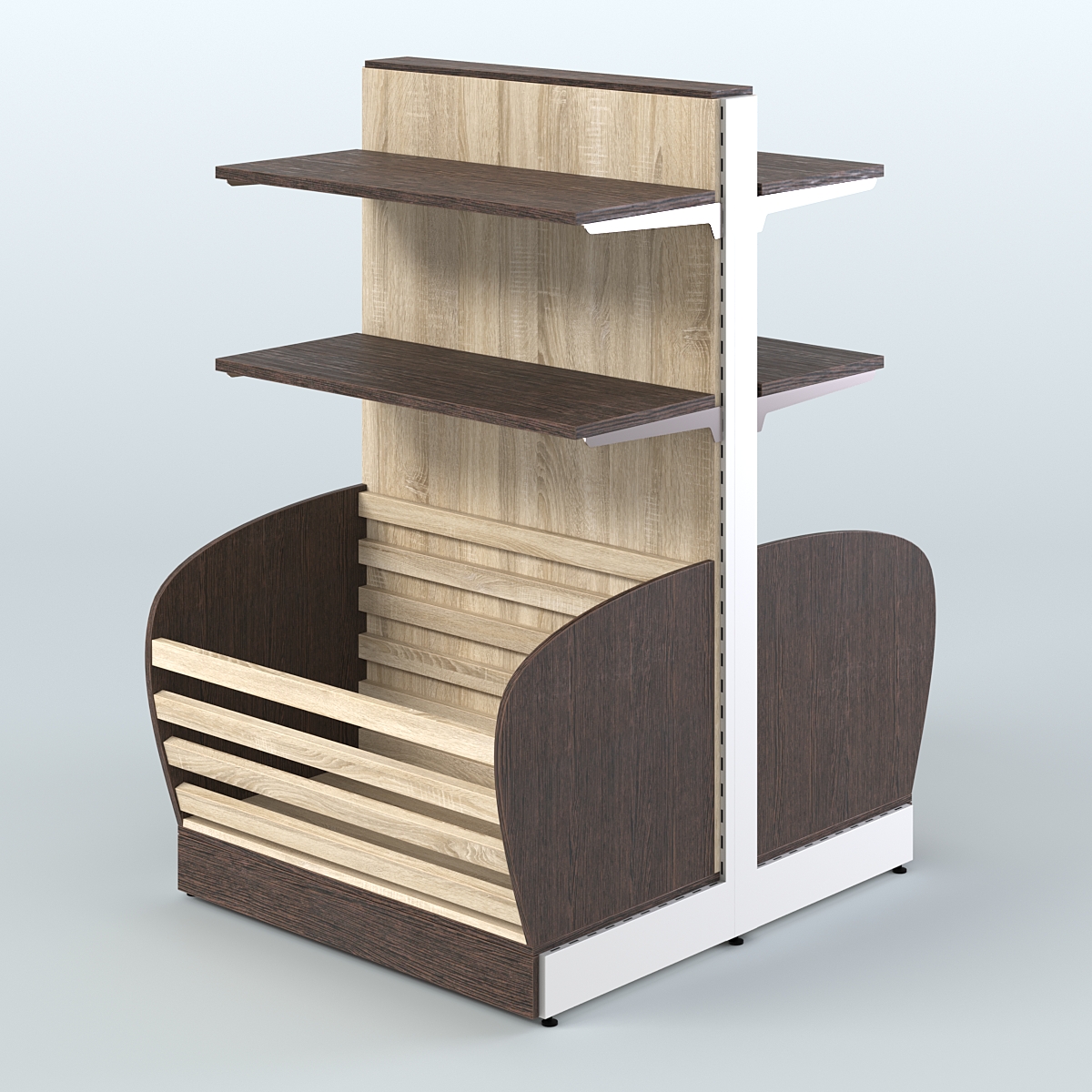 Низкий островной стеллаж с накопителем и прямыми полками для хлеба и выпечки СХОН-06 Дуб Венге + Дуб Сонома
